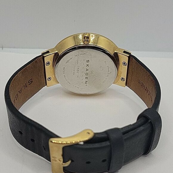 Skagen SKW2124 Womens Black Leather Analog Dial Quartz Genuine Wrist Watch AM736 main image 6